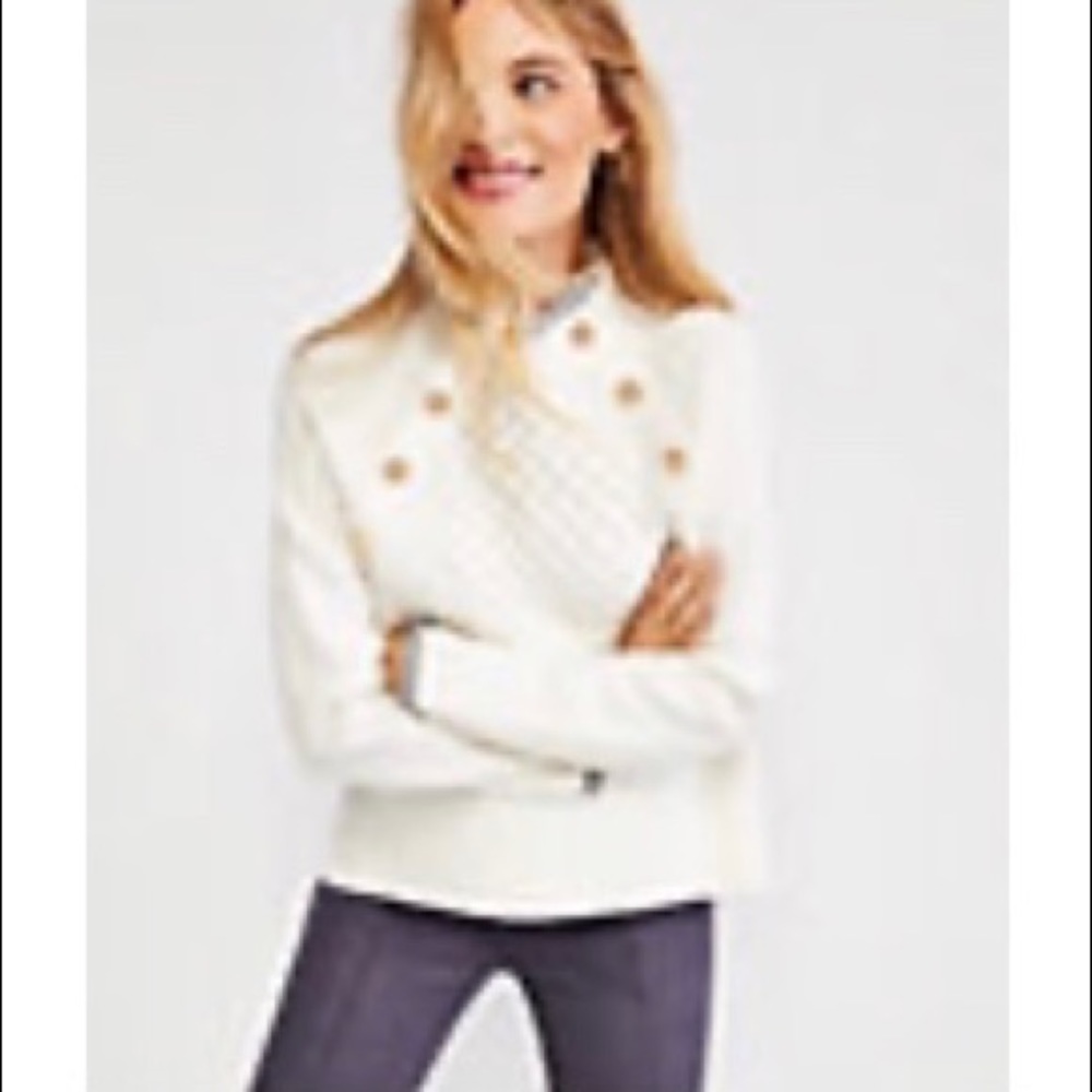 Ann Taylor Button Mock Neck Sweater